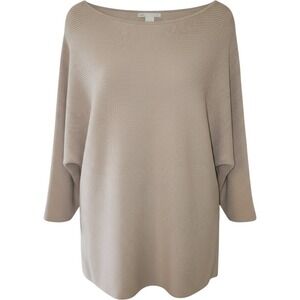 H&M Basic Ribbed Knit Dolman Sweater Tan Beige Boat Neck Oversized Womens Large